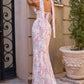 Amoris T718 Long Strapless Fitted Floral Chiffon Gown