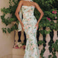 Amoris T718 Long Strapless Fitted Floral Chiffon Gown