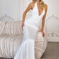Amoris T720W Halter Satin Sleek Floor Length Satin Bridal Gown
