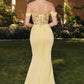 Amoris T721 Off the Shoulder Chiffon Fitted Mermaid Gown