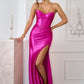 Amoris T723 Sleek and Modern Stretch Satin Strapless Gown