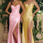 Amoris T723 Sleek and Modern Stretch Satin Strapless Gown