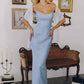 Amoris T725 Long Fitted Shimmering Lace Gown Spaghetti Straps