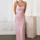 Amoris T725 Long Fitted Shimmering Lace Gown Spaghetti Straps