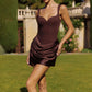 Amoris T733 Fitted Mini Dress Softly Draped Satin Skirt