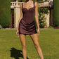 Amoris T733 Fitted Mini Dress Softly Draped Satin Skirt
