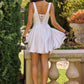 Amoris T735W Short Flared Mini Skirt Satin Dress