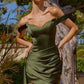 Amoris T736 Fitted Off the Shoulder Satin Mini Dress