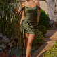 Amoris T736 Fitted Off the Shoulder Satin Mini Dress