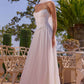 Amoris T741W Flowing A-Line Strapless Chiffon Off White Evening Gown