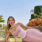Amoris T741 Flowing A-Line Strapless Chiffon Evening Gown