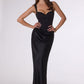 Amoris T742 Timeless Fitted Satin Formal Gown Crepe Bodice