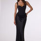 Amoris T742 Timeless Fitted Satin Formal Gown Crepe Bodice