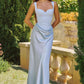 Amoris T742 Timeless Fitted Satin Formal Gown Crepe Bodice
