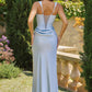 Amoris T742 Timeless Fitted Satin Formal Gown Crepe Bodice