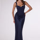 Amoris T742 Timeless Fitted Satin Formal Gown Crepe Bodice