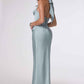 Amoris T743 Fitted Floor Length Satin Gown Plunging Neckline