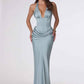 Amoris T743 Fitted Floor Length Satin Gown Plunging Neckline