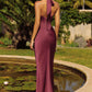 Amoris T743 Fitted Floor Length Satin Gown Plunging Neckline