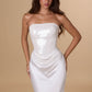 Amoris T744W Strapless Sequin Bodice Satin Skirt Off White Formal Dress