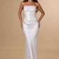 Amoris T744W Strapless Sequin Bodice Satin Skirt Off White Formal Dress