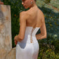 Amoris T747W Long Off White Fitted Gown Convertible to Short Mini Dress