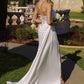 Amoris T826W Long Fitted Off White Satin Gown Draped Cowl Neckline