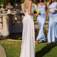 Amoris T826W Long Fitted Off White Satin Gown Draped Cowl Neckline