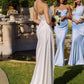 Amoris T826W Long Fitted Off White Satin Gown Draped Cowl Neckline