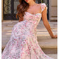 Amoris T749 Soft Flutter Sleeves Floral Chiffon A-Line Dress