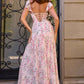 Amoris T749 Soft Flutter Sleeves Floral Chiffon A-Line Dress
