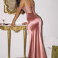 Ladivine Amoris T812 Long Fitted Sheer Bodice Cowl Neck Satin Prom Dress