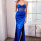 Ladivine Amoris T812 Long Fitted Sheer Bodice Cowl Neck Satin Prom Dress