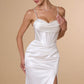 Amoris T815W Fitted Sultry Stretch Satin Bustier Bodice Off White Dress