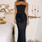 Amoris T816 Matte Satin Bodice Detachable Scarf Column Dress