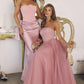 Amoris T816 Matte Satin Bodice Detachable Scarf Column Dress