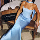Amoris T816 Matte Satin Bodice Detachable Scarf Column Dress