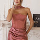 Amoris T816 Matte Satin Bodice Detachable Scarf Column Dress