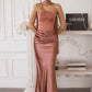 Amoris T816 Matte Satin Bodice Detachable Scarf Column Dress