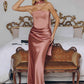 Amoris T816 Matte Satin Bodice Detachable Scarf Column Dress