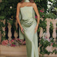 Amoris T816 Matte Satin Bodice Detachable Scarf Column Dress