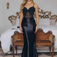 Amoris T819 Sleek Fitted Stretch Satin Sheer Corset Mermaid Gown