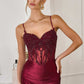 Amoris T819 Sleek Fitted Stretch Satin Sheer Corset Mermaid Gown