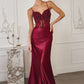 Amoris T819 Sleek Fitted Stretch Satin Sheer Corset Mermaid Gown