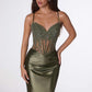 Amoris T819 Sleek Fitted Stretch Satin Sheer Corset Mermaid Gown