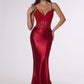 Amoris T819 Sleek Fitted Stretch Satin Sheer Corset Mermaid Gown