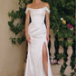 Amoris T820W Removable Strap Stretch Satin Floor Length Modern Bridal Gown