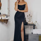 Amoris T820 Removable Strap Stretch Satin Floor Length Fitted Gown