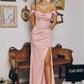 Amoris T820 Removable Strap Stretch Satin Floor Length Fitted Gown