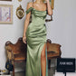 Amoris T820 Removable Strap Stretch Satin Floor Length Fitted Gown